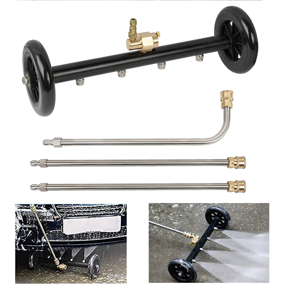 Holdonelight Dual-Function Undercarriage Cleaner,Surface Cleaner For Pressure Washer, 16 Inch, Underbody Car Wash Water Broom With 3 Pieces Extension Wand, 4000