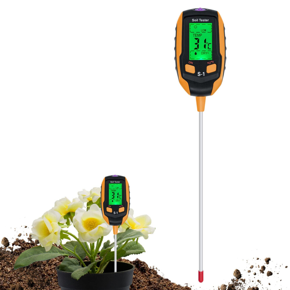 Mcbazel Light Soil Meter, 4-In-1 Digital Plant Soil Moisture Meter With Ph/Temperature/Moisture/ For Gardening, Lawn, Farming And Outdoor Plants