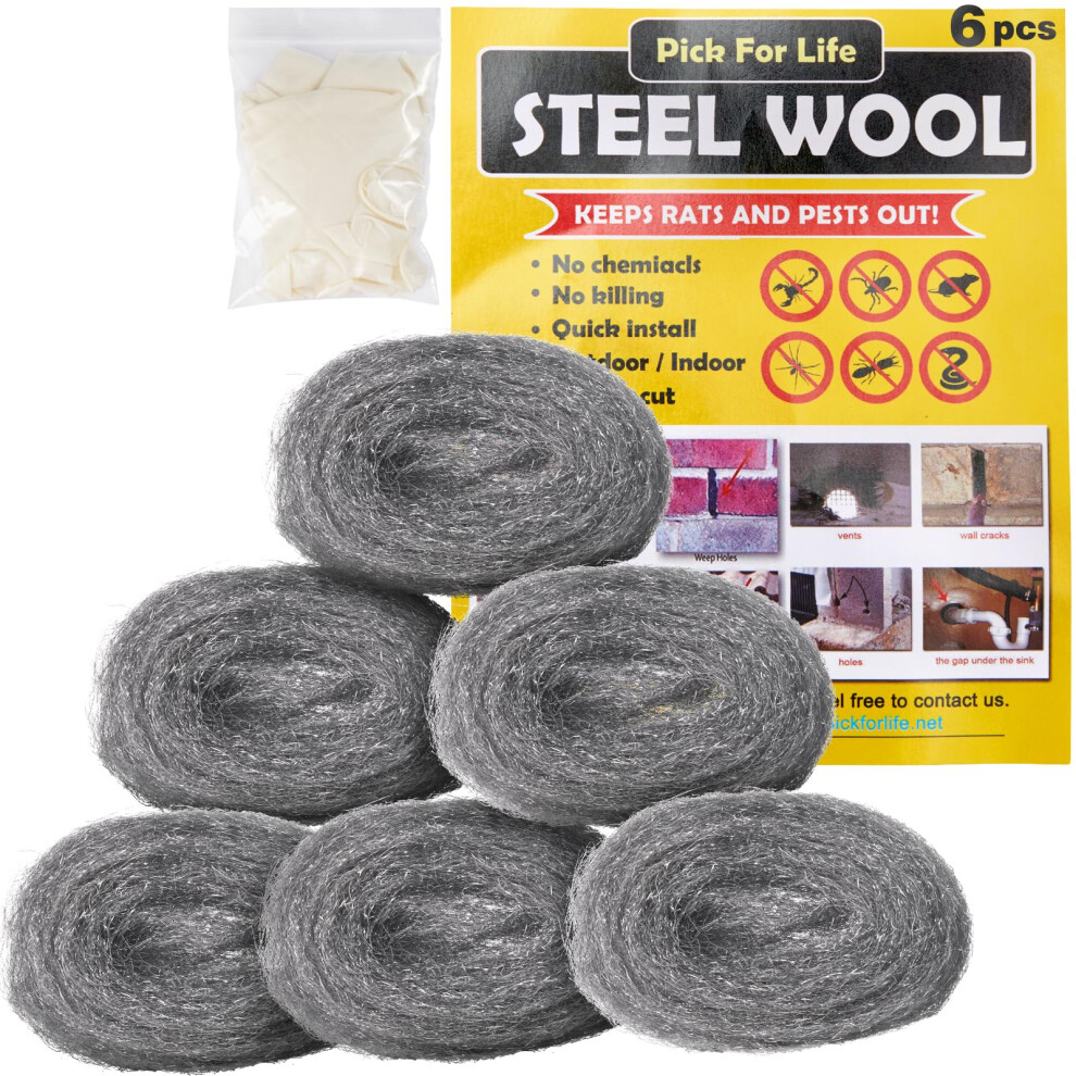 Steel Wool Mice - 6 Pack 0000 Rodent Control Gaps Blocker Stainless Coarse Wire Wool Fill Fabric DIY Kit, Easy to Use Stop Rats and Mice Insect Pest,-image-OPC-PHXBVGP-NEW