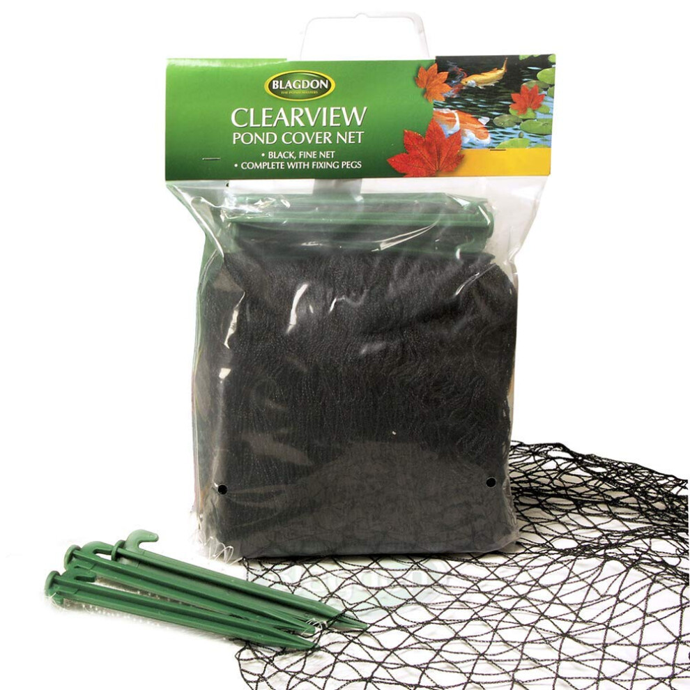 Blagdon 1022385 Clearview Pond Cover Netting, Strong Double Weave, Black, Fine, with 8 Fixing Pegs, Net Size 4m x 3m (13' 6" x 10'), Protects Pond