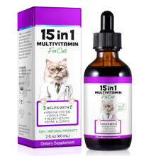 Cat Multivitamins, Multivitamin Liquid Drops for Cats, 15 in 1 Cat Vitamins with Glucosamine & MSM Supports Joint Care, Improve Skin & Coat, Pets