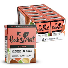 Pooch & Mutt - Puppy Specific Pack of Complete Wet Dog Food, Dry Dog Food Topper, 12x375g