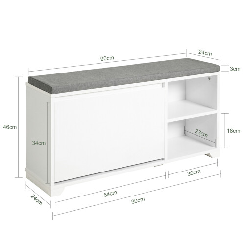 SoBuy Shoe Bench Flip-Drawer 90x24cm White 2