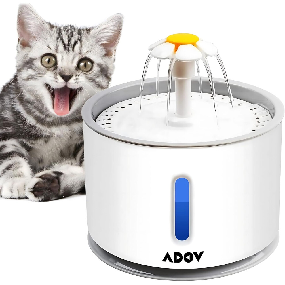 Adov Cat Water Fountain, 2.4L Automatic Electric Flower Style Dispenser With Led Water Level Window And Replaceable Filter, Ultra Quiet Healthy And