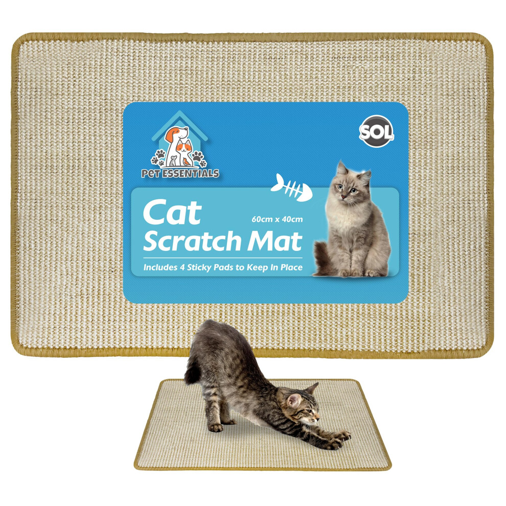 SOL Cat Scratch Mat 60cm x 40cm, Scratching Mats Made from Durable Sisal Fabric with Anti-Slip Backing, Protects Furniture & Sofa, Encourages Healthy