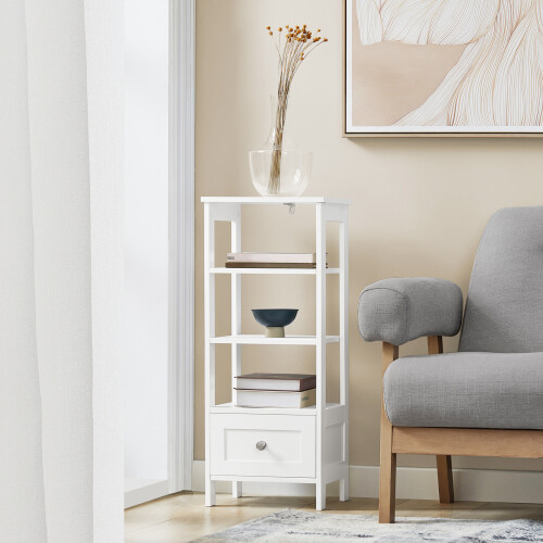 SoBuy White 3-Shelf Bedside Table with Drawer 1