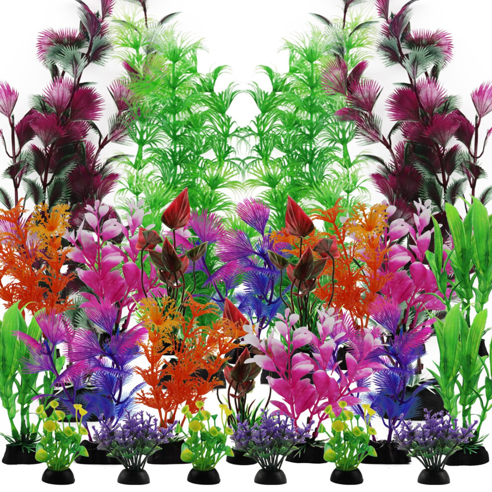 Quozuo 25 Pack Aquarium Plants, Colorful Artificial Fish Tank Plants Decorations For Household And Office Aquarium Simulation, To Small