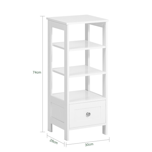 SoBuy White 3-Shelf Bedside Table with Drawer 2