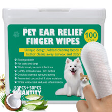 100XL Dog Ear Cleaning Finger Wipes - Extra Large 1.77" Natural Coconut Oil & Aloe Dog Ear Wipes | Gently Removes Wax, Odor, Dirt, Itchy For Dogs &