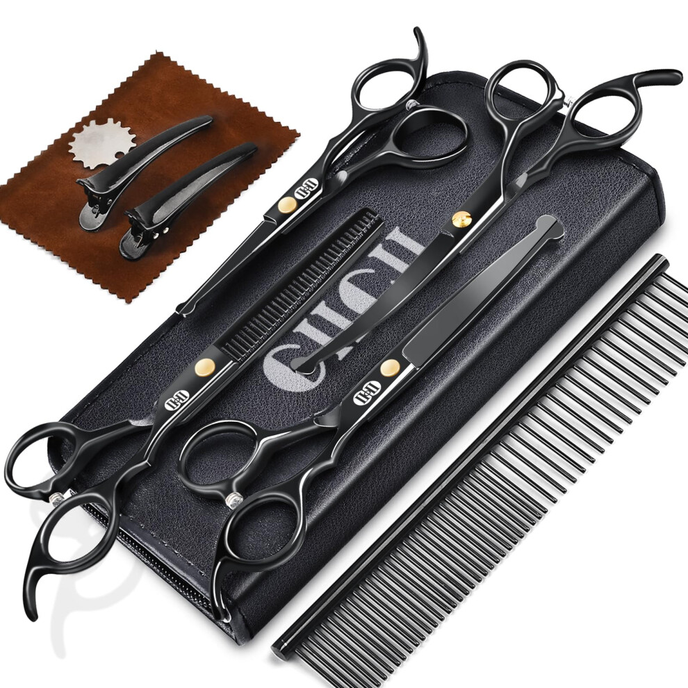 CIICII Dog Grooming Scissors Kit, 10-in-1 Professional Pet Grooming Scissors Set with Safety Round Tip (Dogs/Cat Hair Cutting Trimming Thinning Shears-image-OPC-PHXBYZM-NEW