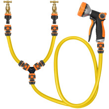 13pc Outdoor Dog Shower Hose for Outside Tap - 2 in 1 Hot and Cold Tap Connector, Garden Hose Pipe and Garden Sprayer for Muddy Dog Washer - Outdoor