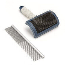 Mikki Dog Puppy Stainless Steel Comb and Hard Pin Slicker Brush, for Cockapoos, Labradoodles, Cavapoos and Golden Doodles - Starter Set 2pcs, Blue,