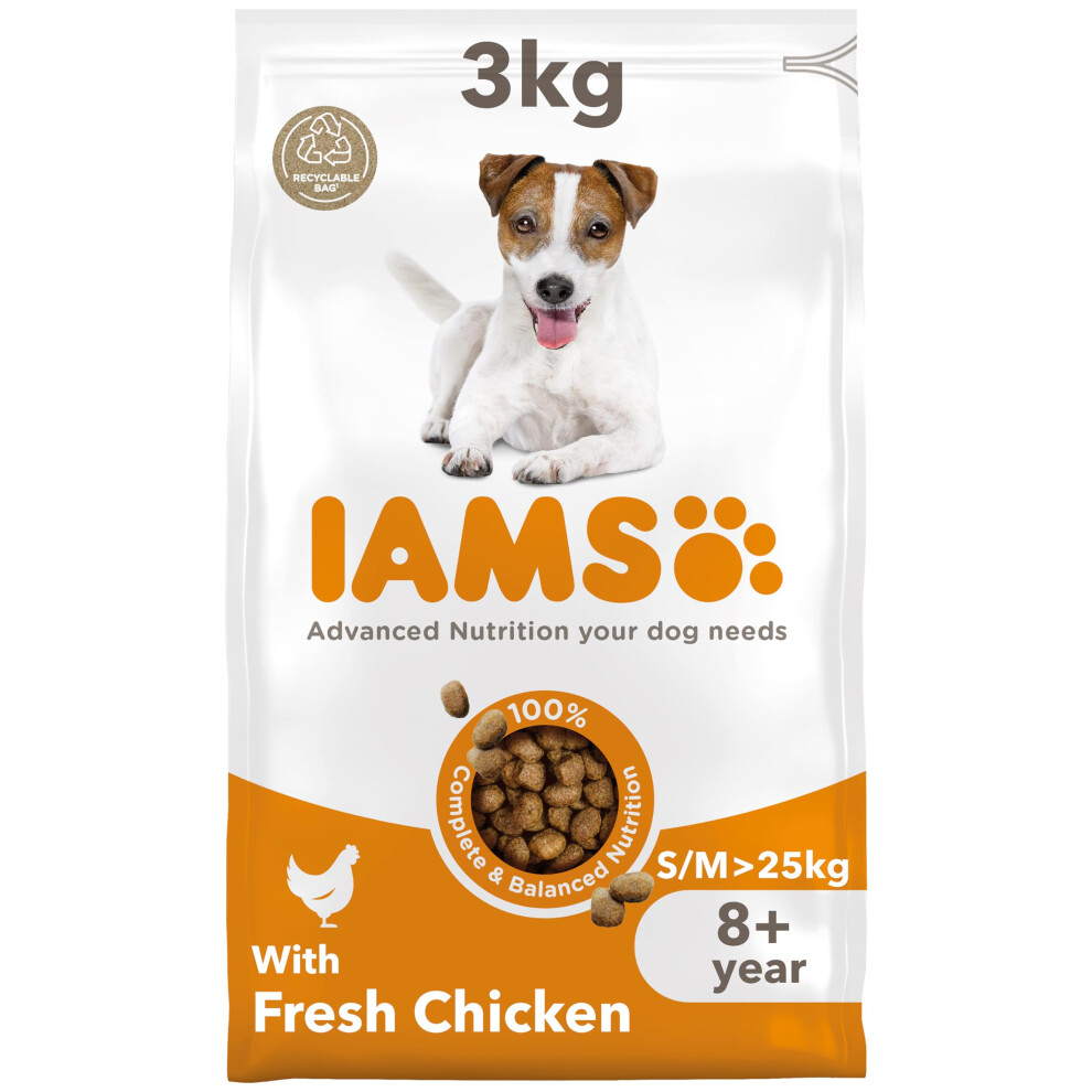 New Iams Complete Dry Dog Food For Senior 8+ Small And Medium Breeds With Chicken 3 Kg 81209878