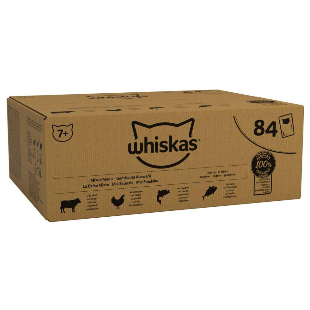 Whiskas - 7+- Senior Wet Cat Food Pouches - 84 X 85 G - Mixed Selection In Jelly - Bulk Cat Food Megapack - 84 Pouches