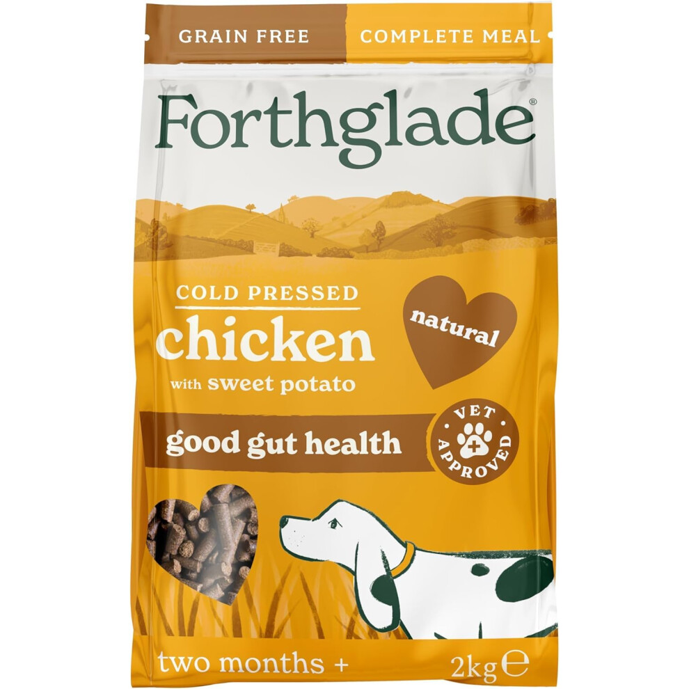 Forthglade Grain Dry Dog Food, Cold Pressed, (2Kg Resealable Bag) Chicken With Vegetables, Hypoallergenic Dog Food, Free Complete Meal, Natural