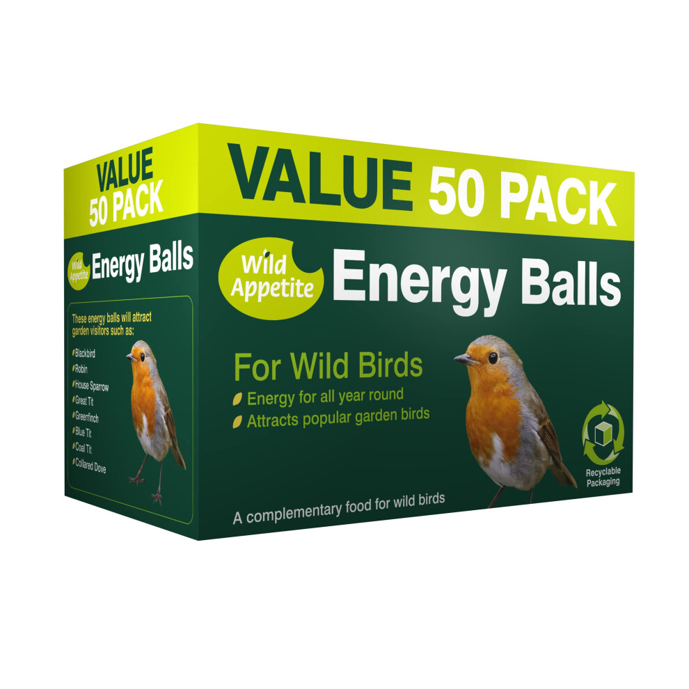 Westland Wild Appetite Suet Energy Fat Balls Bird Food - Pack Of 50, Green