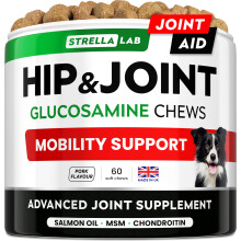 STRELLALAB ? Treats Over Tablets! Advanced Joint Aid Supplement Chews for Dogs ? Hip & Joint Health Care with Glucosamine & Chondroitin ? Made in UK ?