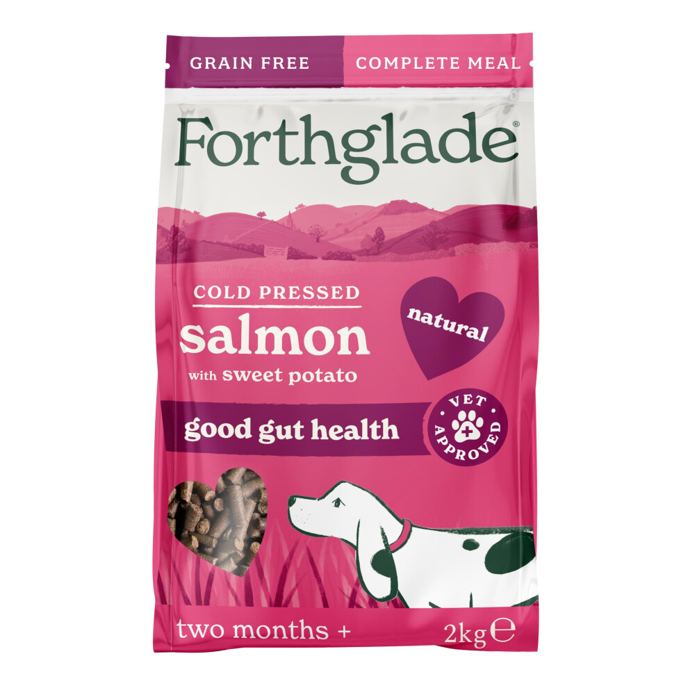 New Forthglade Dry Dog Food, Cold Pressed, (2Kg Resealable Bag), With Vegetables, Hypoallergenic Dog Food, Free Complete Meal, Natural Salmon/Grain