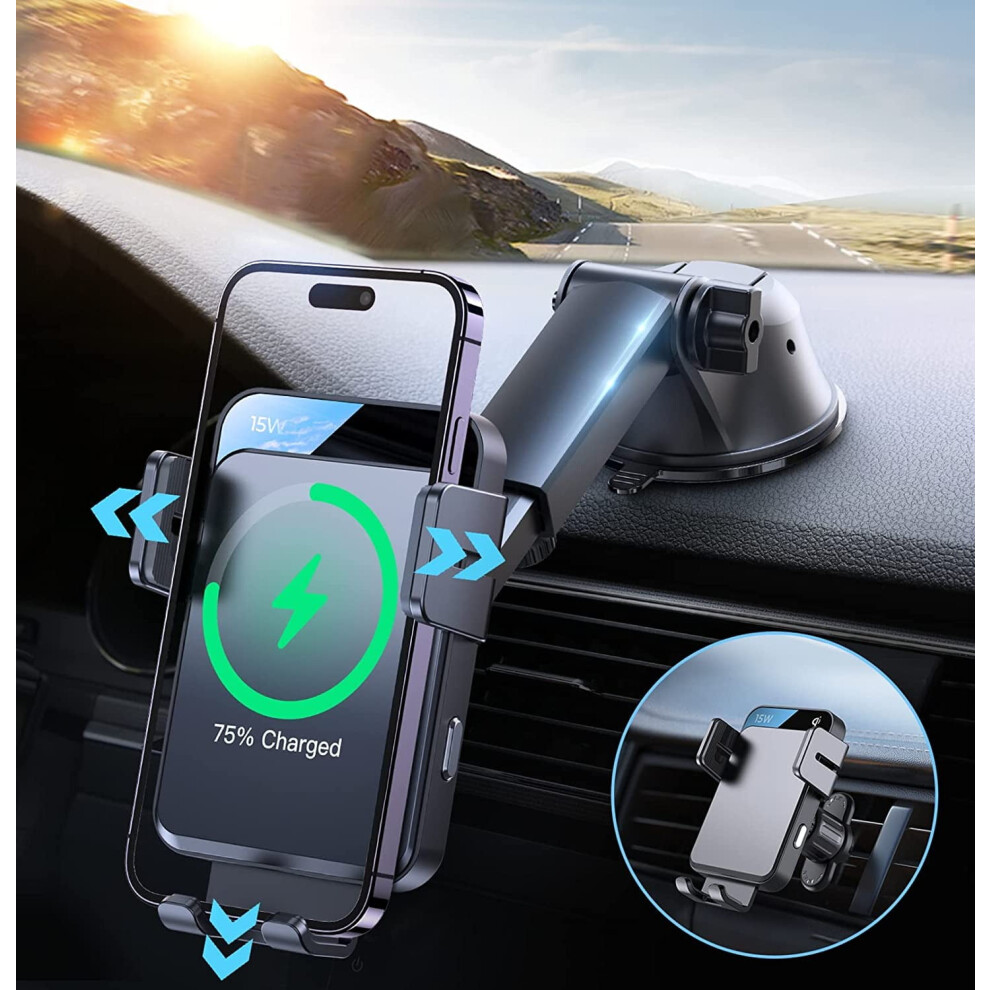 15W Fast Charging Car Mount For Mobile Phones Black 9379360980415
