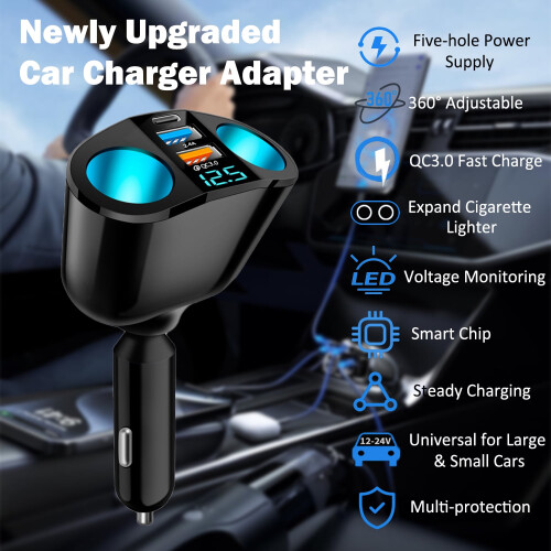 Car charger adapter with LED voltage display Car charger 1