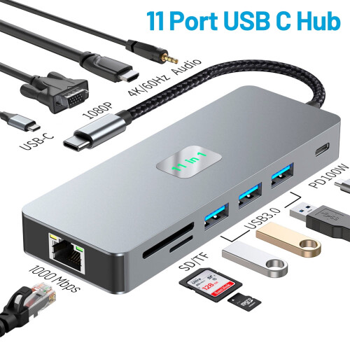 11 in 1 USB-C Hub Multiple Adapter Docking Station