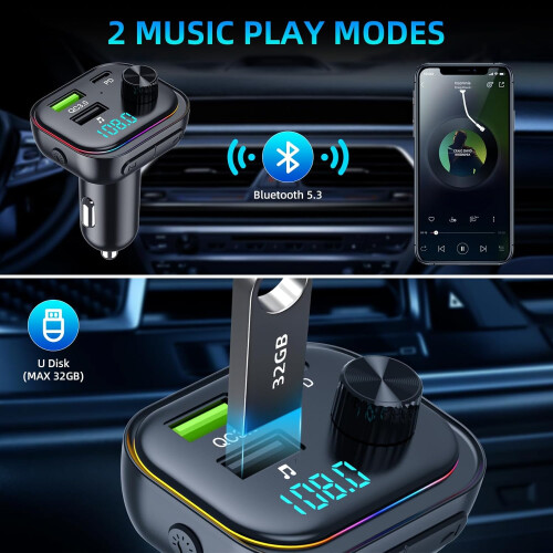 Car Adapter Wireless Radio Receiver Bluetooth FM Transmitter 2
