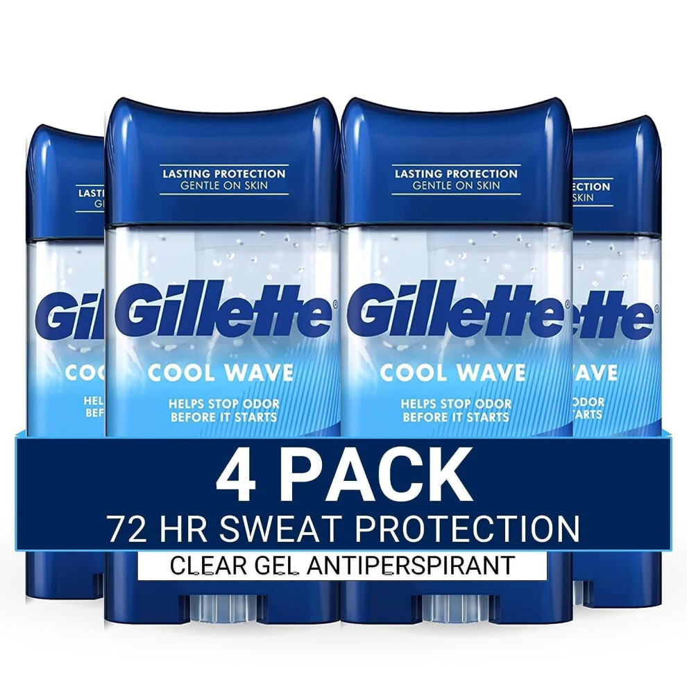 Gillette Antiperspirant and Deodorant for Men  72-Hour Sweat Protection  Clear Gel  Cool Wave Scent  3.8 oz (Pack of 4)