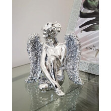 Butterfly Praying Sitting Angel Silver Ornament 20cm