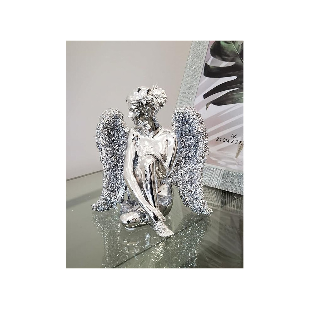 Biznest Butterfly Praying Sitting Angel Ornament 20Cm Silver