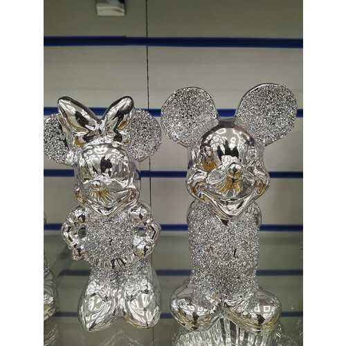 Silver Crushed Diamond Minnie Micky Mouse Ornament 2