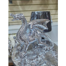 Silver Chrome Electroplated Welsh Dragon Ornament 36x49x26cm
