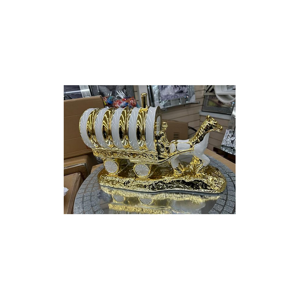 Biznest White/Gold Horse Round Wagon Gypsy Carriage Ornament