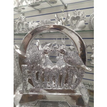 Crushed Crystal Diamond Silver Family Sign Ornament