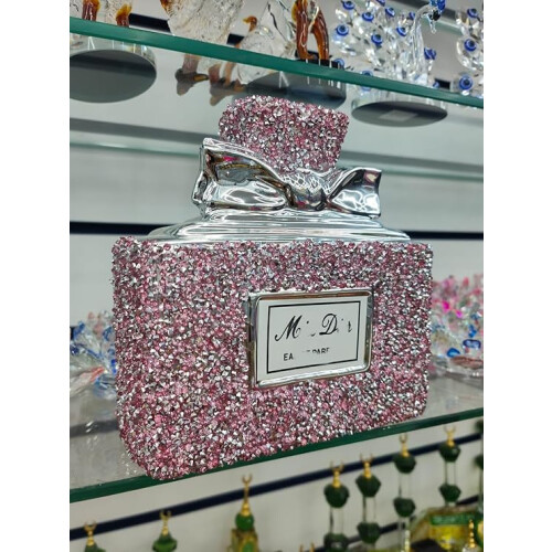 Crushed Diamond Sparkly Perfume Bottle Ornament Pink 8x15cm