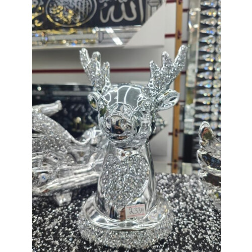 Silver Reindeer Deer Head Sparkle Ornament 60x30CM