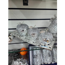 3x Silver Crushed Diamond Heart Style Apple Try Crystal