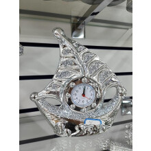 Silver Glass Sparkle Ornament Bling Clock Sail Boat 18x3.81cm