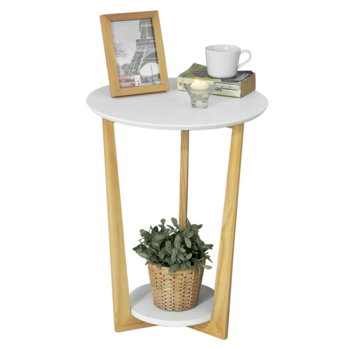 SoBuy Side Table 2-Tier Round White 1
