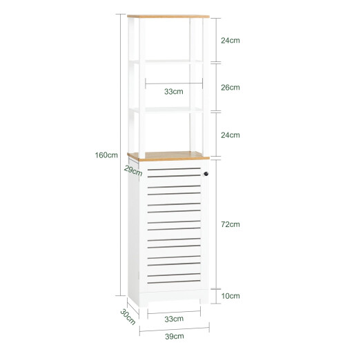 SoBuy Ψηλό Ντουλάπι Μπάνιου BZR43-W Λευκό 40x30x160cm 2