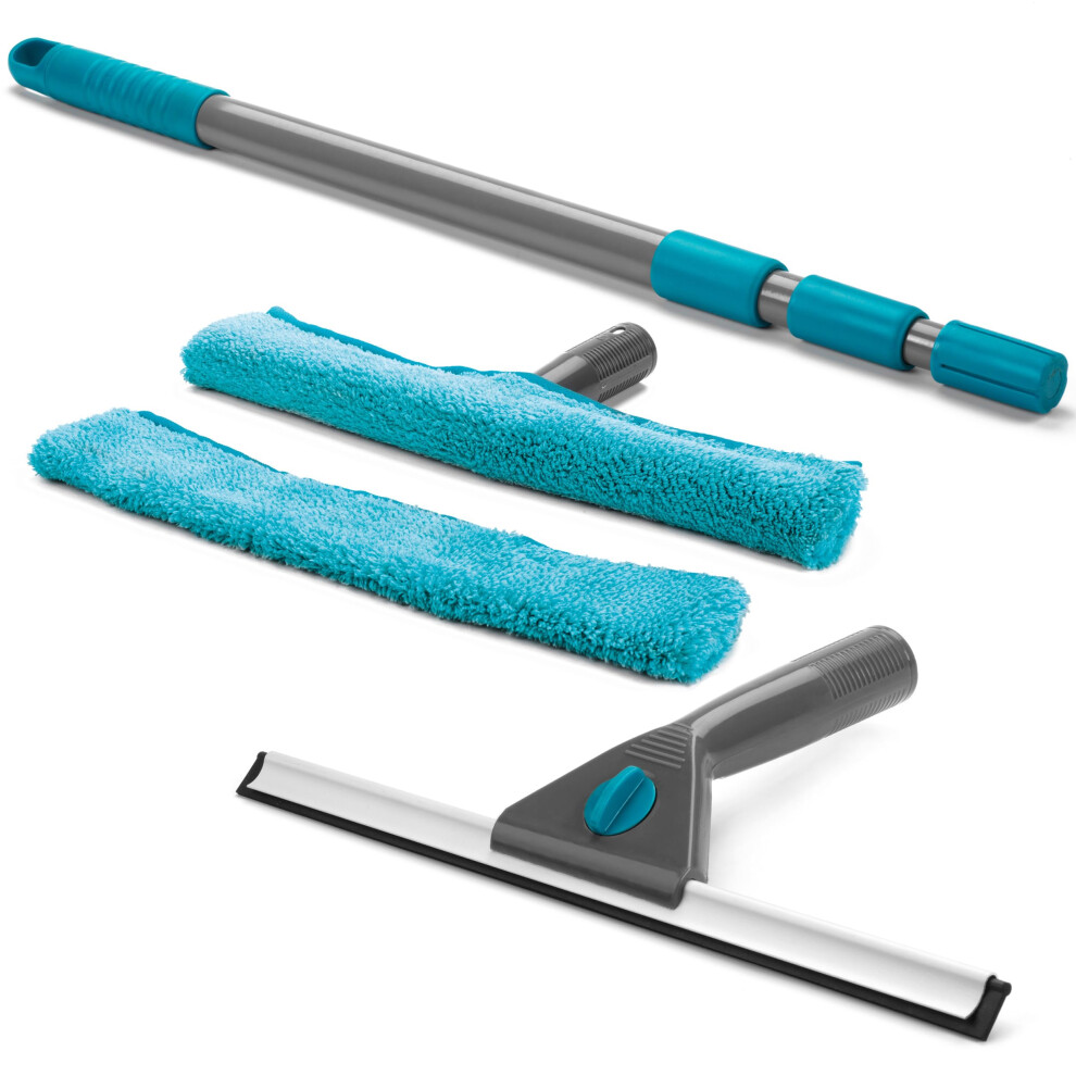 Beldray LA028693TQ Telescopic Window Cleaner - 5 Piece Window Cleaning Tools, Window Squeegee, 130cm Cleaning Pole, Microfibre Wipers, Streak Free