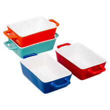 Invero? 4x Set of Mini Stoneware Rectangular Coloured Small Oven to Table Baking Dish ideal for Lasagne, Pies, Casserole, Tapas and more