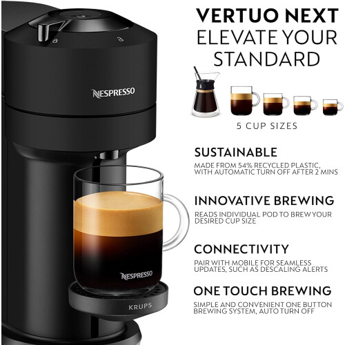 Nespresso Nespresso Vertuo Next Coffee Machine, Centrifusion Technology, Wi-Fi and Bluetooth Enabled, Energy Saving Design, Multiple Cup Sizes, Compatible with 2