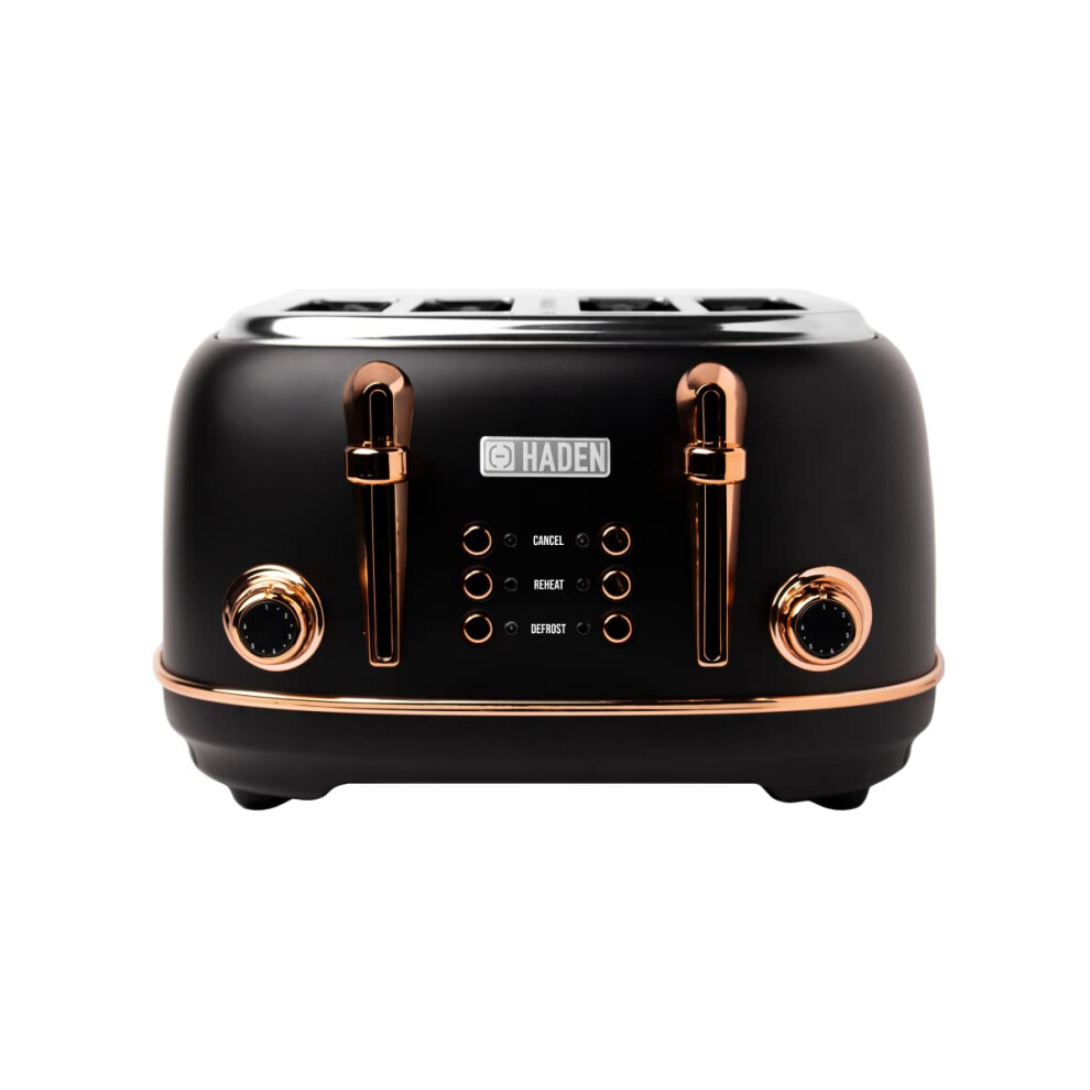 New Haden Heritage Toaster 4 Slice - Adjustable Browning Control, Reheat And Defrost Functions 4 Slice Toaster - Stainless Steel Toaster 4 Slice Black 205377