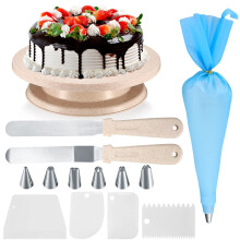 Cake Decorating Kits, Rotating Turntable Tools, Cake Decorating Plates, Cakes Decorate Stand Supplies Kits, with Scrappers, Spatulas, Piping Bags and