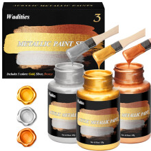 Wadities Acrylic Paint Metallic, 375g Gold & Silver & Bronze, Gold Leaf Paint for Art Painting, Ideal for Canvas, Wood, Clay, Fabric, Ceramic, Stone,