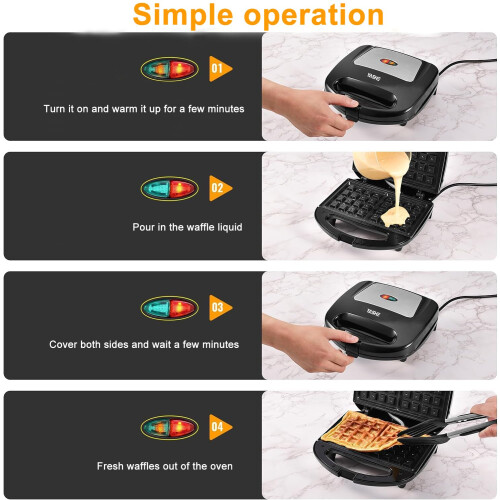 YASHE Waffle Maker, 750W Electric Non-Stick Waffle Iron Machine, Dual Belgian Waffle Machine, Automatic Temperature Control, Cool Touch Handle 2