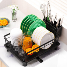 Dish Drainer Rack Stainless Steel Dish Drying Rack Kitchen with Drip Tray Space-Saving Draining Board Rack for Counter Sink with Cutlery Holder for