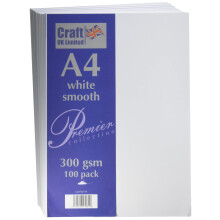Craft UK A4 300Gsm-100 Sheets, White Card 300gsm, 29.6 x 21 x 0.1 cm