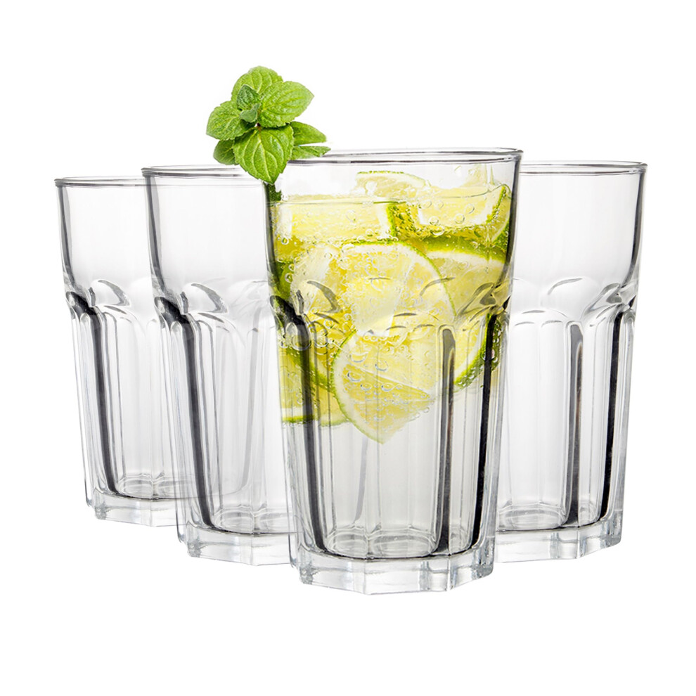 Premier Housewares Luxor Drinking Glasses Set of 4 | Tumbler Water Glass Cups for Everyday Use | Solid Tall Pint Glasses for Highball | BBQ, Juice,