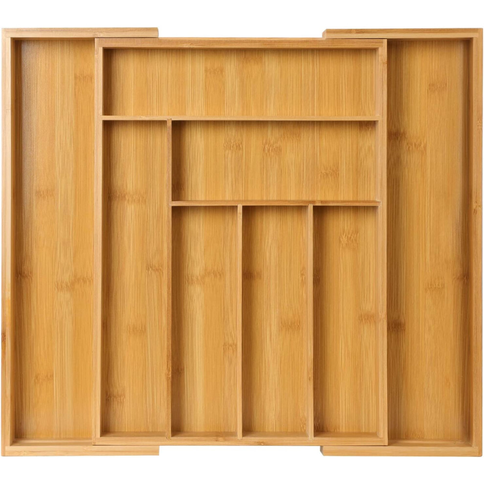 Pipishell Bamboo Cutlery Drawer Organiser - Expandable Cutlery Tray for Kitchen, Adjustable Utensil Organiser for Silverware, Flatware, Knives